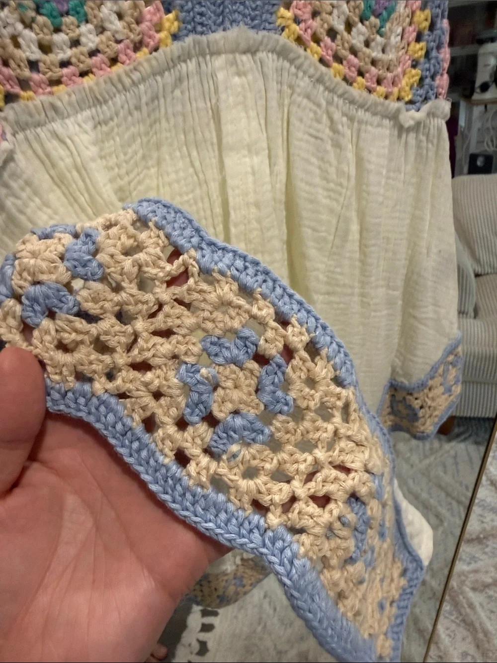 POL Crochet-Trim Cream Gauze Camisole Top - Pastel Accents - Picture 2 of 5